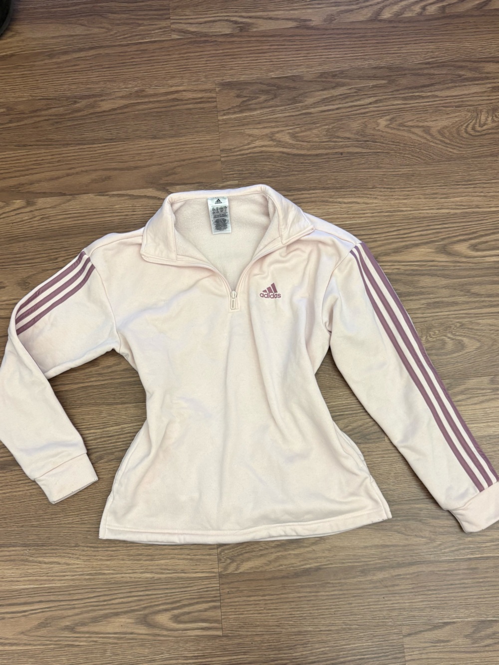adidas baby Pink 1/4 Zip Pullover with Mauve Stripes